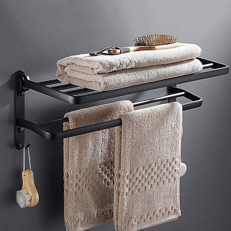 Toalheiro Duplo Preto Matte para Banheiro - Acessório de Banho Moderno