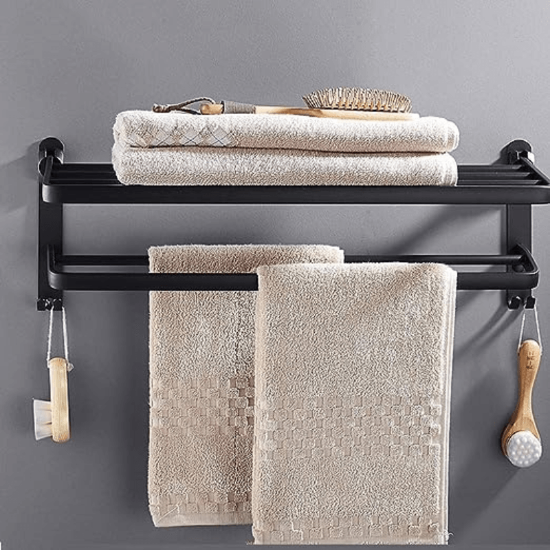 Toalheiro Duplo Preto Matte para Banheiro - Acessório de Banho Moderno