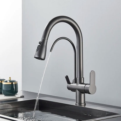 Torneira Gourmet para Cozinha Monocomando com Dupla Função e Filtro, Jato Extensível