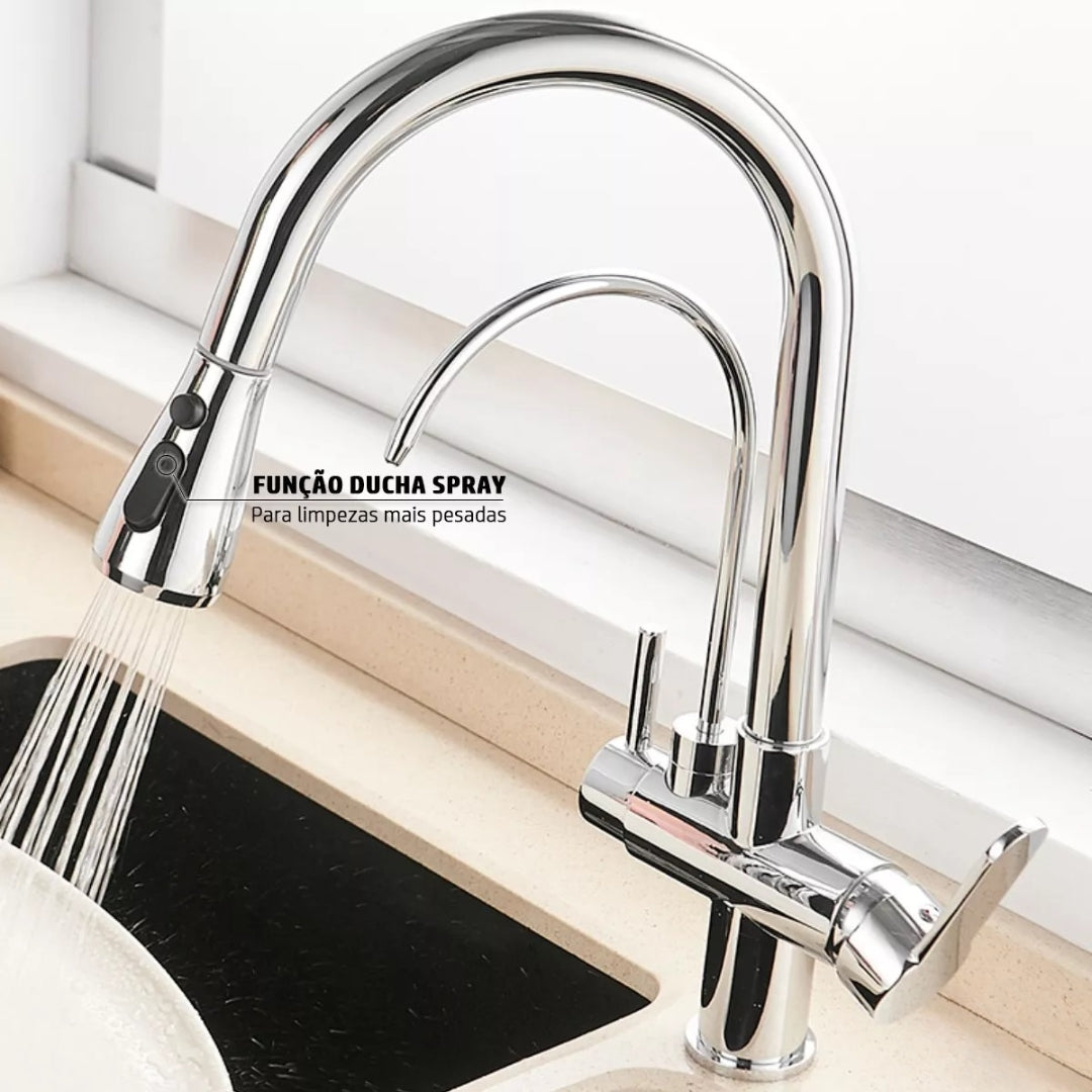 Torneira Gourmet para Cozinha Monocomando com Dupla Função e Filtro, Jato Extensível