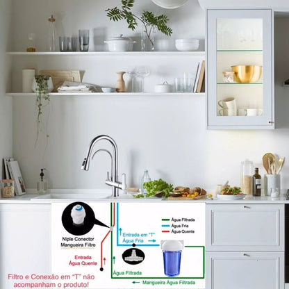 Torneira Gourmet para Cozinha Monocomando com Dupla Função e Filtro, Jato Extensível