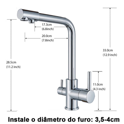 Torneira Gourmet para Cozinha com Filtro Duplo Comando e Design Giratório