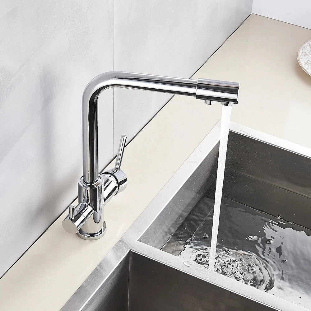 Torneira Gourmet para Cozinha com Filtro Duplo Comando e Design Giratório