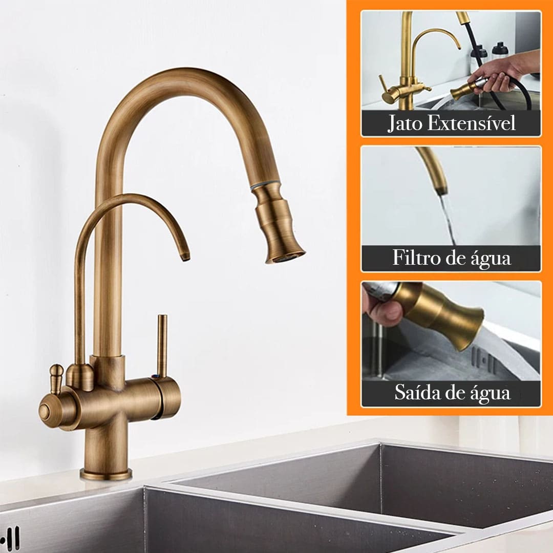 Torneira Monocomando para Cozinha com Filtro e Jato Extensível - Modelo Mistral