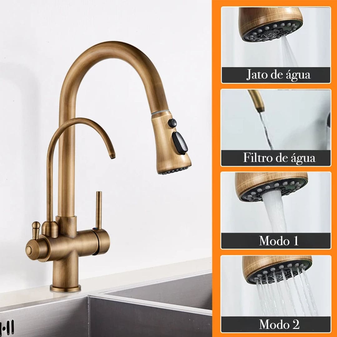 Torneira Monocomando para Cozinha com Filtro e Jato Extensível - Modelo Mistral