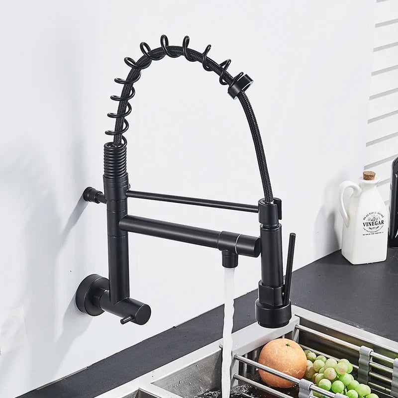 Torneira de Parede para Cozinha com Bica Móvel e Acabamento Cromado