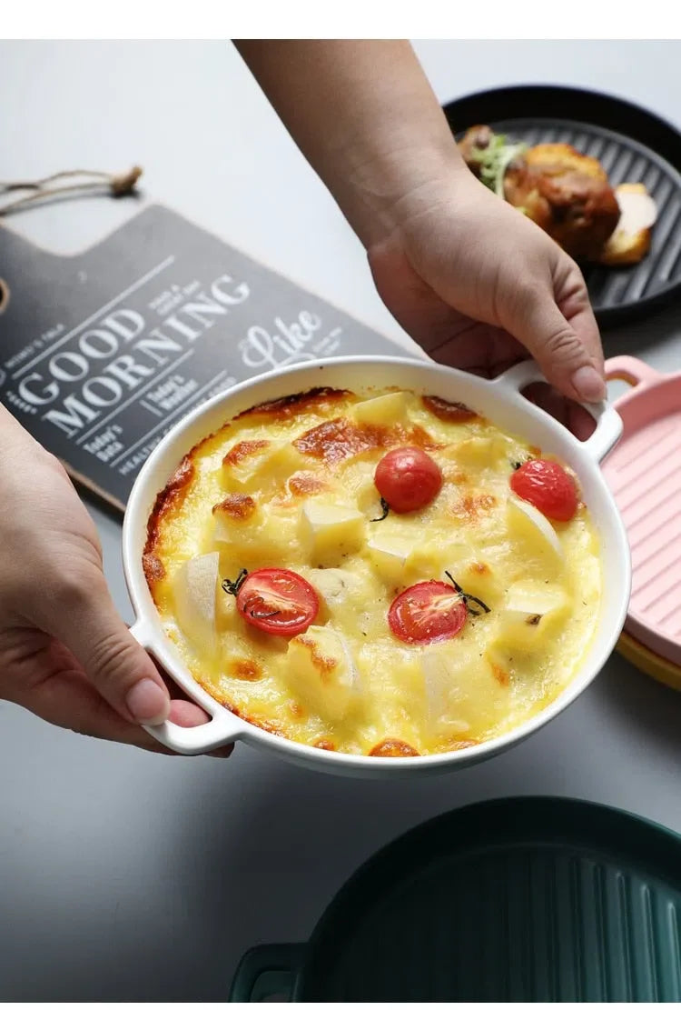 Travessa Redonda de Cerâmica Estilo Nórdico para Servir Alimentos