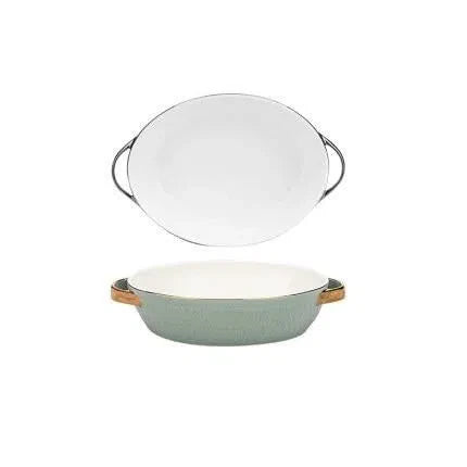 Travessa de Cerâmica Francesa com Alças Douradas - Utensílio de Cozinha Elegante