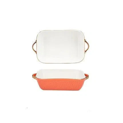 Travessa de Cerâmica Francesa com Alças Douradas - Utensílio de Cozinha Elegante