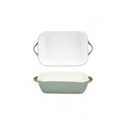Travessa de Cerâmica Francesa com Alças Douradas - Utensílio de Cozinha Elegante