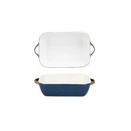 Travessa de Cerâmica Francesa com Alças Douradas - Utensílio de Cozinha Elegante