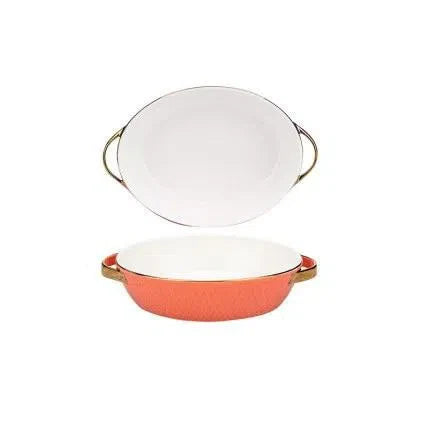 Travessa de Cerâmica Francesa com Alças Douradas - Utensílio de Cozinha Elegante