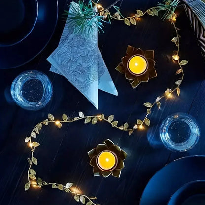 Trepadeira Artificial com Folhas Douradas e Iluminação LED - Decoração de Interiores