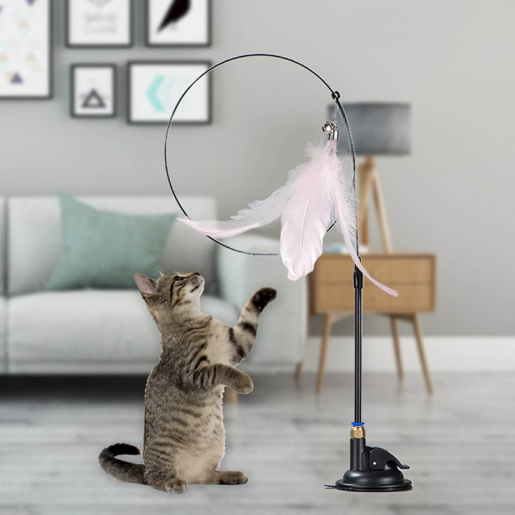 Varinha de Brinquedo para Gatos com Ventosa e Penas Coloridas