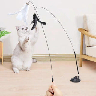 Varinha de Brinquedo para Gatos com Ventosa e Penas Coloridas