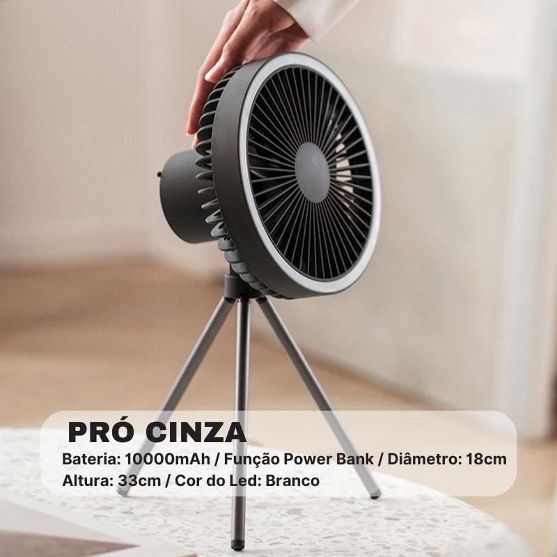 Ventilador Portátil Turbo para Camping com Tripé e Luz LED Recarregável