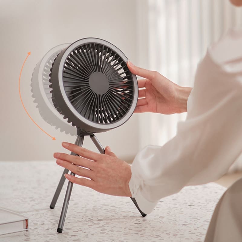 Ventilador Portátil Turbo para Camping com Tripé e Luz LED Recarregável
