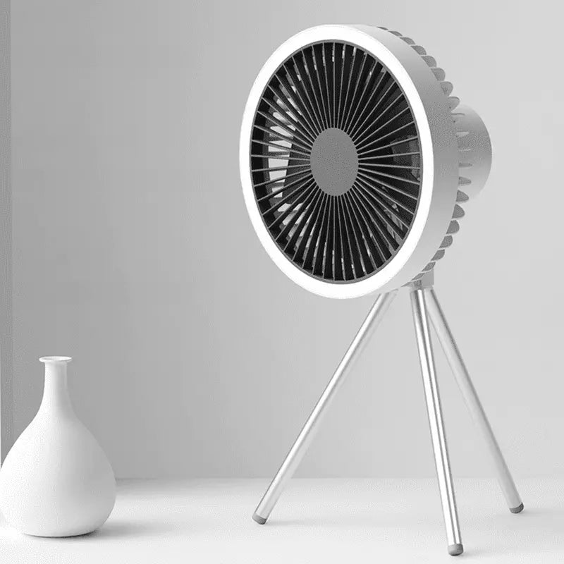 Ventilador Portátil Turbo para Camping com Tripé e Luz LED Recarregável