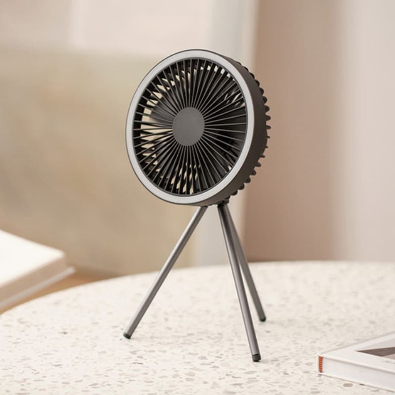 Ventilador Portátil Turbo para Camping com Tripé e Luz LED Recarregável