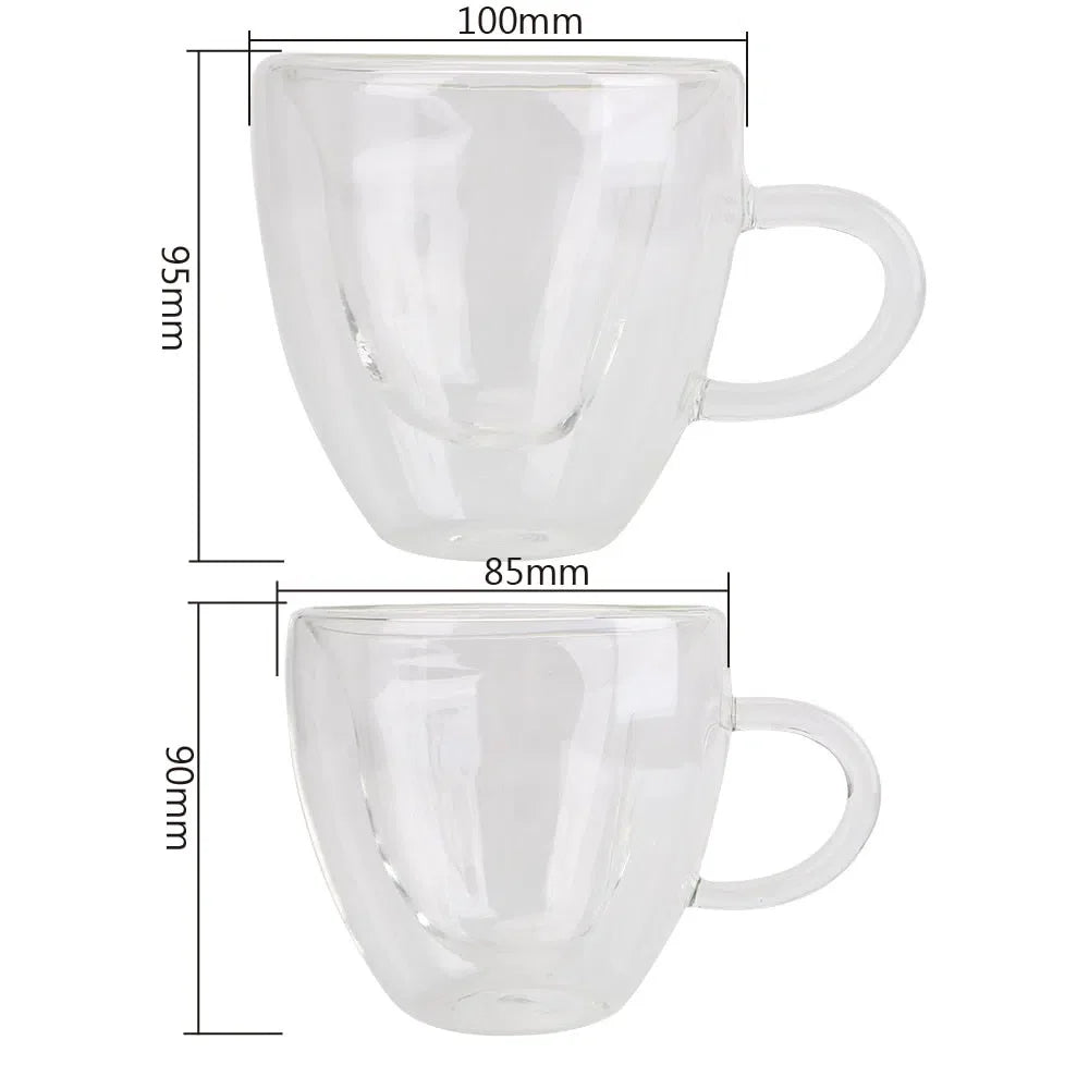 Xícara de Vidro Duplo em Formato de Coração - Capacidade 180ml ou 240ml