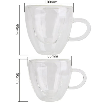 Xícara de Vidro Duplo em Formato de Coração - Capacidade 180ml ou 240ml