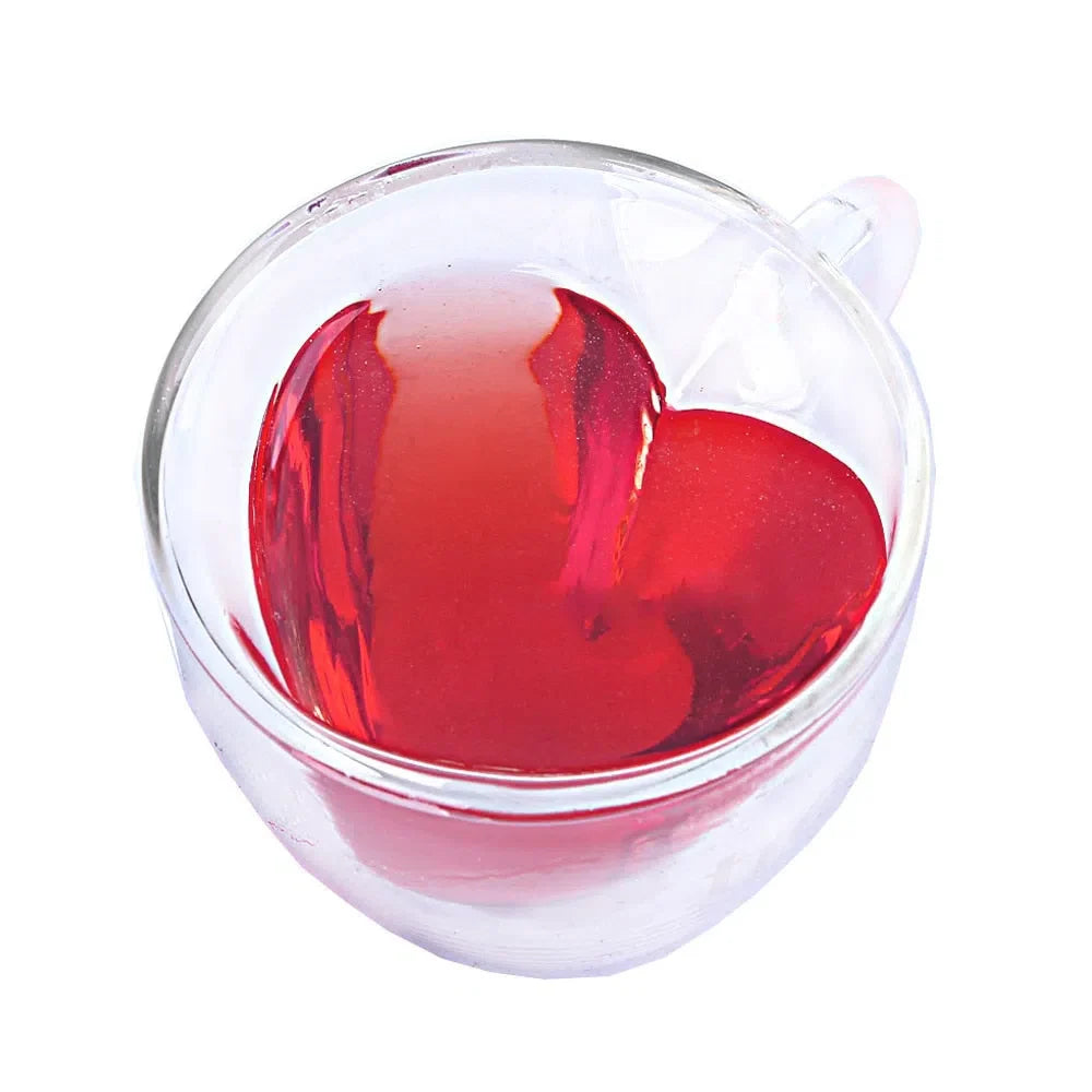 Xícara de Vidro Duplo em Formato de Coração - Capacidade 180ml ou 240ml
