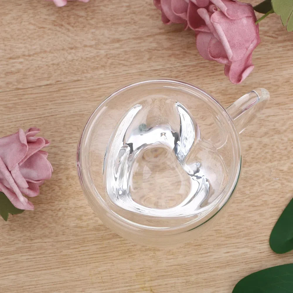 Xícara de Vidro Duplo em Formato de Coração - Capacidade 180ml ou 240ml