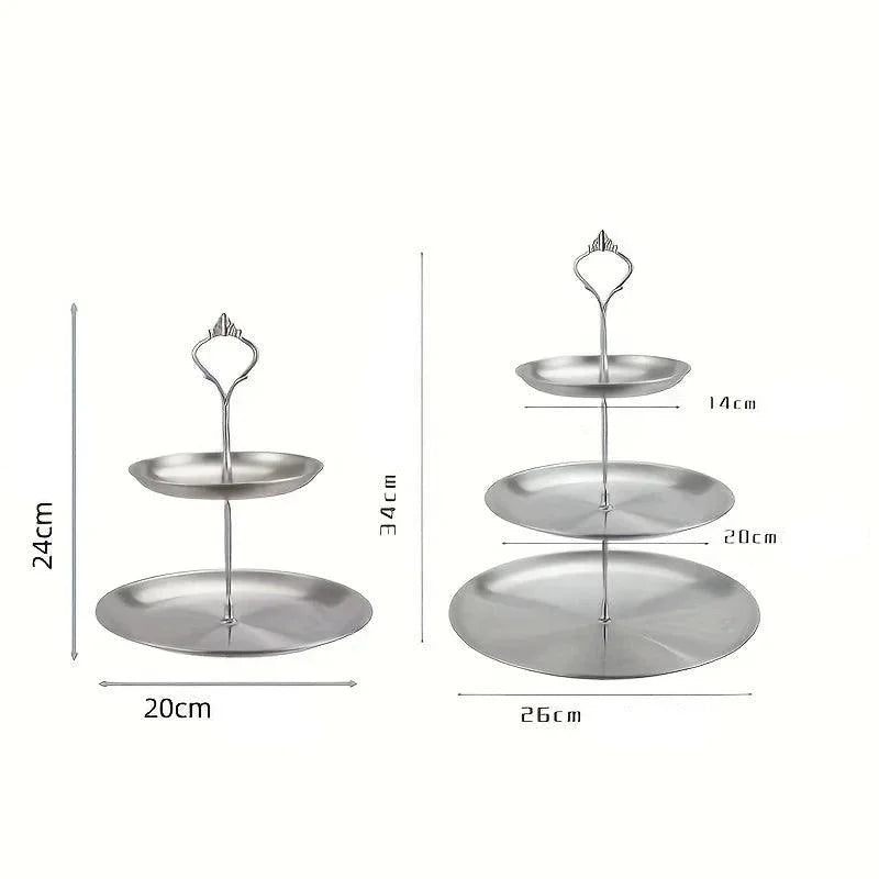 Bandeja de Aço Inoxidável de 3 Andares para Servir e Decorar