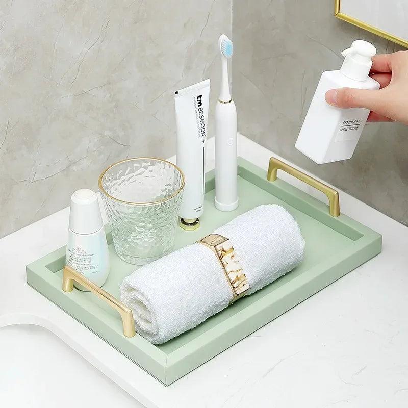 Bandeja de Couro Minimalista com Alças para Decoração e Organização