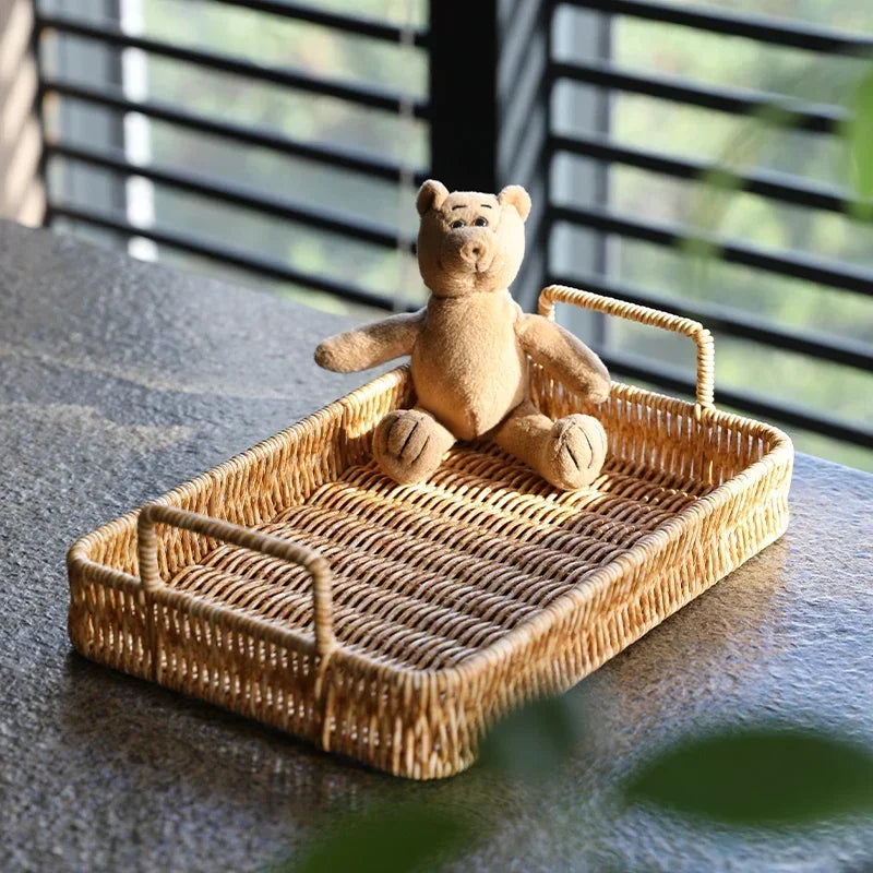 Bandeja Estilo Rattan com Alças para Servir, Decorar e Organizar