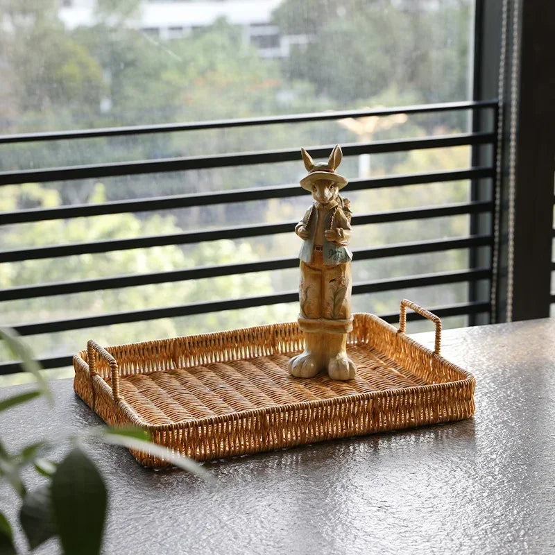 Bandeja Estilo Rattan com Alças para Servir, Decorar e Organizar