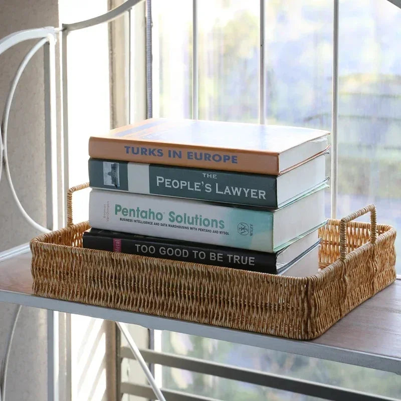 Bandeja Estilo Rattan com Alças para Servir, Decorar e Organizar