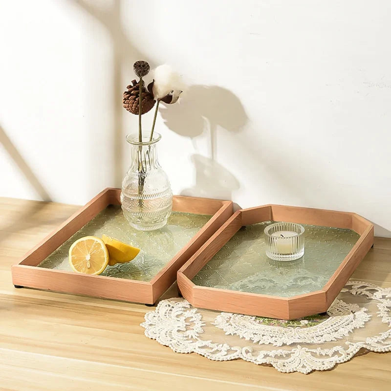 Bandeja Organizador de Vidro com Base Floral para Copos e Lanches