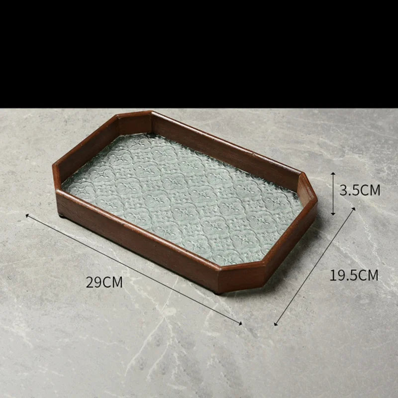 Bandeja Organizador de Vidro com Base Floral para Copos e Lanches