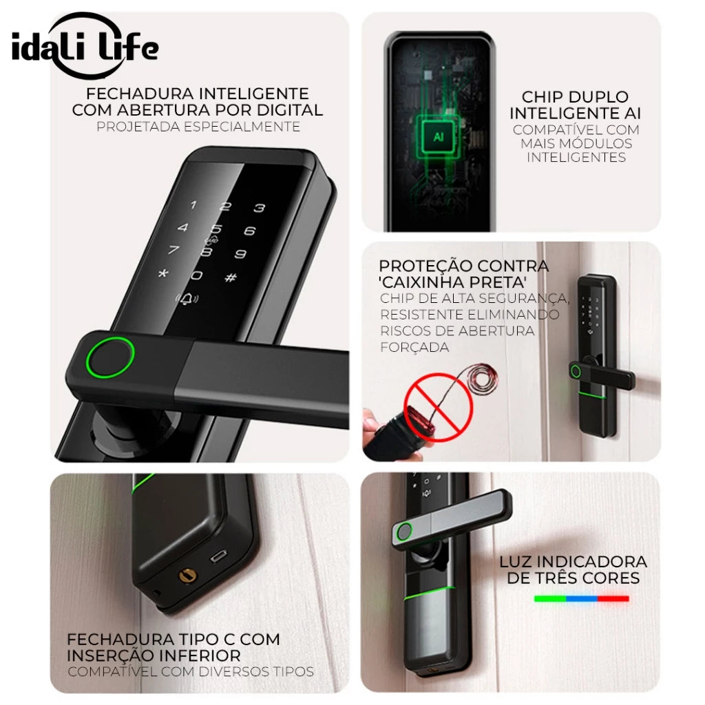 Fechadura Digital Biométrica Wi-Fi com Senha e Tag