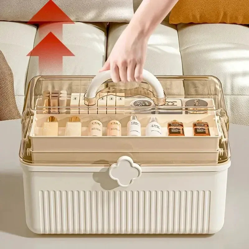 Caixa Organizadora de Maquiagem com 3 Camadas para Cosméticos - Armazenamento Prático e Estiloso