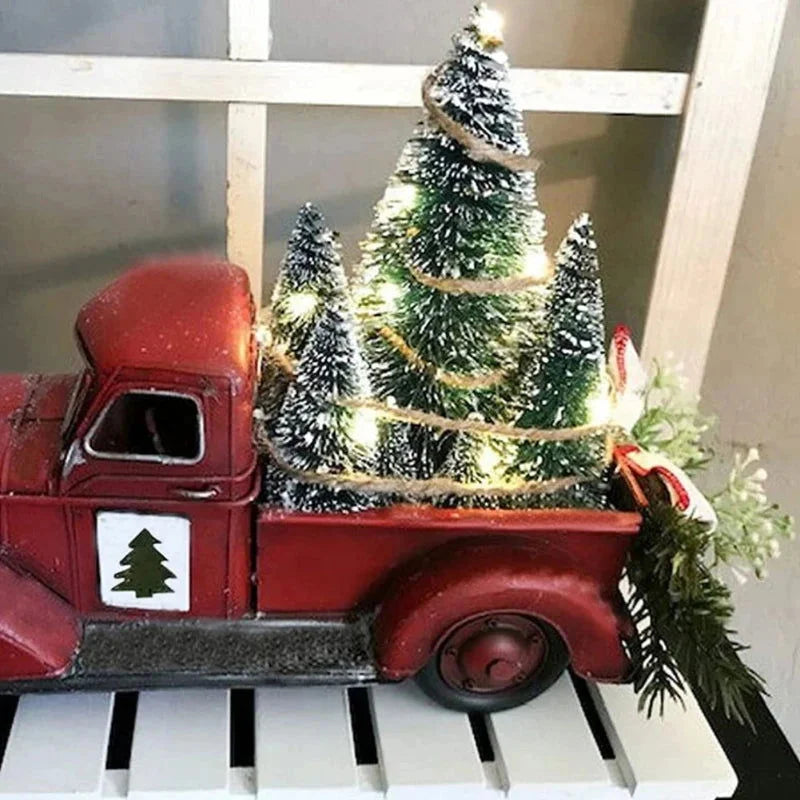 Caminhão de Natal Vermelho com Luzes LED e Ornamento em Resina