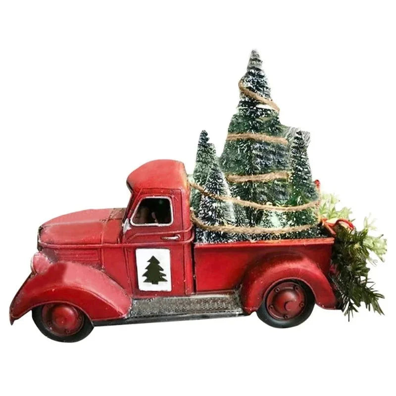 Caminhão de Natal Vermelho com Luzes LED e Ornamento em Resina