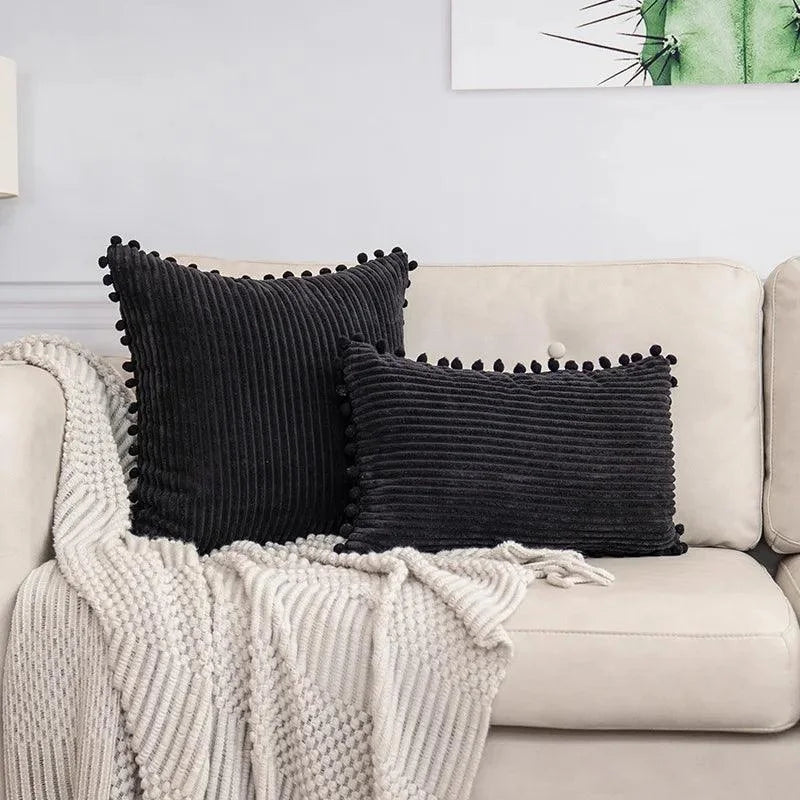 Capa de Almofada Listrada em Veludo Cotelê para Decoração de Interiores