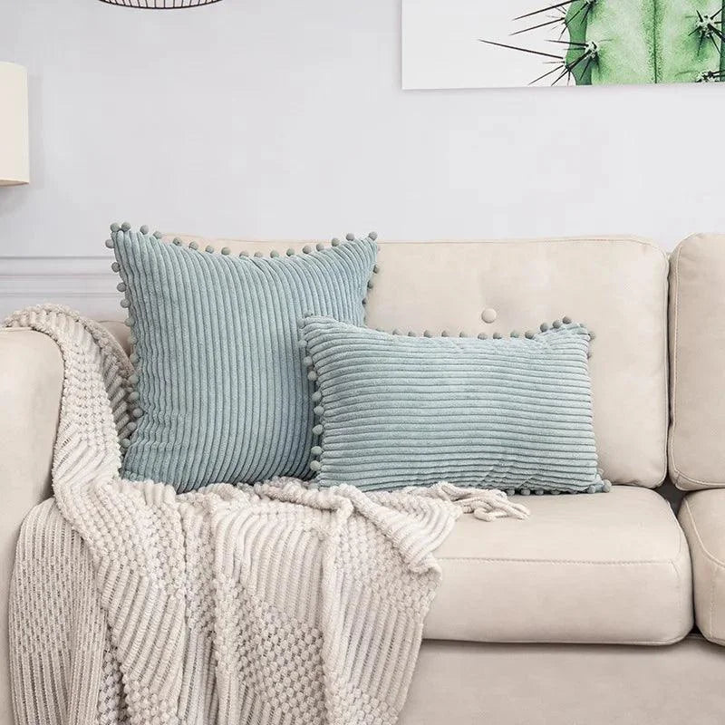 Capa de Almofada Listrada em Veludo Cotelê para Decoração de Interiores