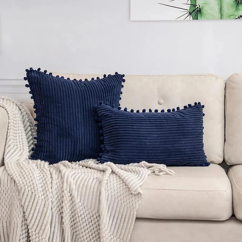 Capa de Almofada Listrada em Veludo Cotelê para Decoração de Interiores