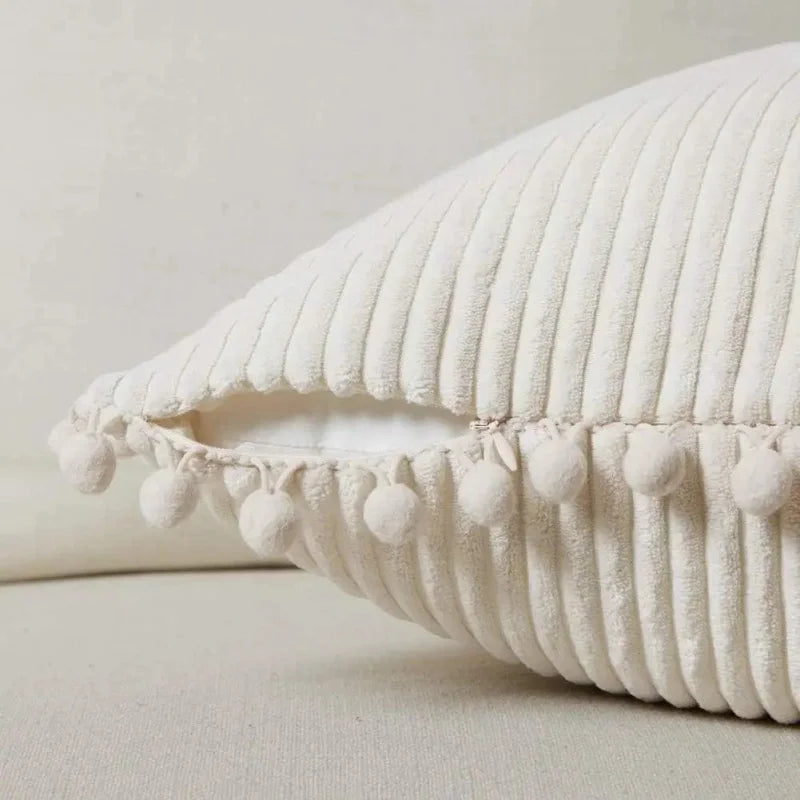 Capa de Almofada Listrada em Veludo Cotelê para Decoração de Interiores