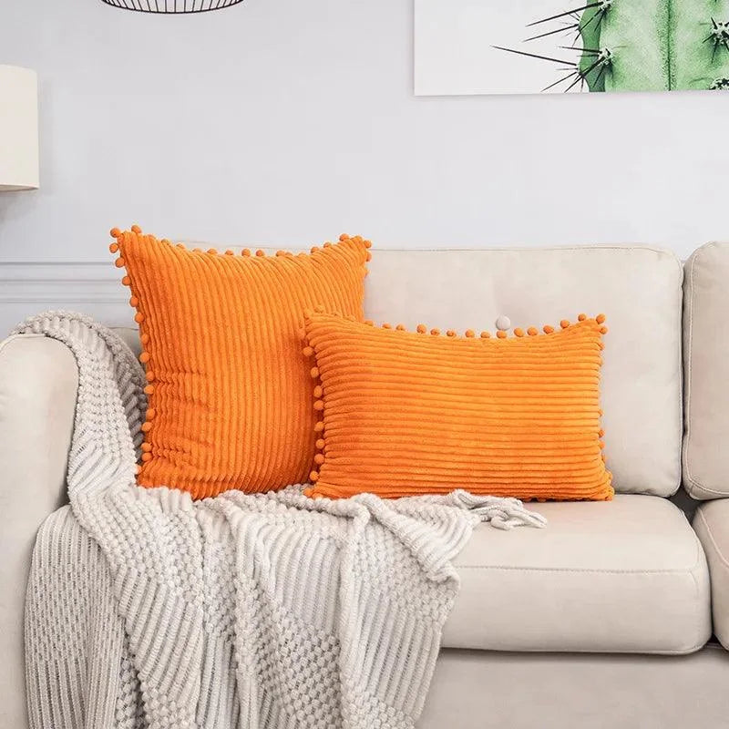 Capa de Almofada Listrada em Veludo Cotelê para Decoração de Interiores