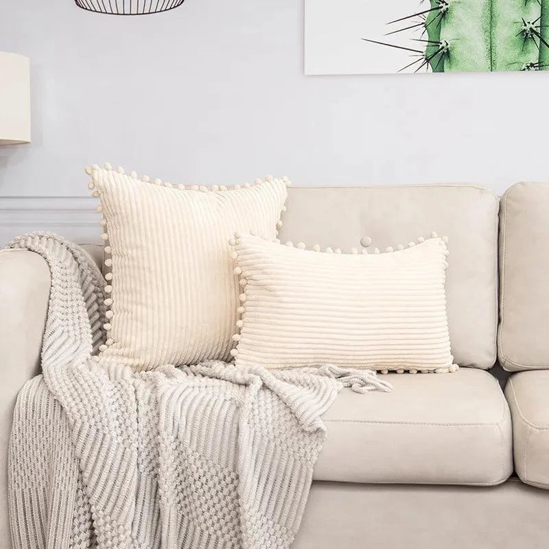 Capa de Almofada Listrada em Veludo Cotelê para Decoração de Interiores