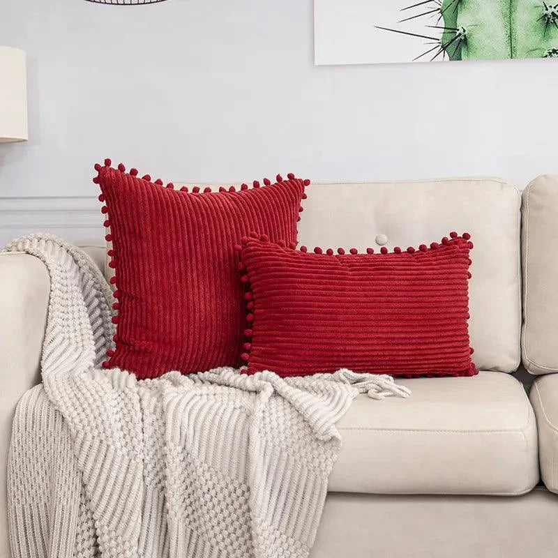 Capa de Almofada Listrada em Veludo Cotelê para Decoração de Interiores