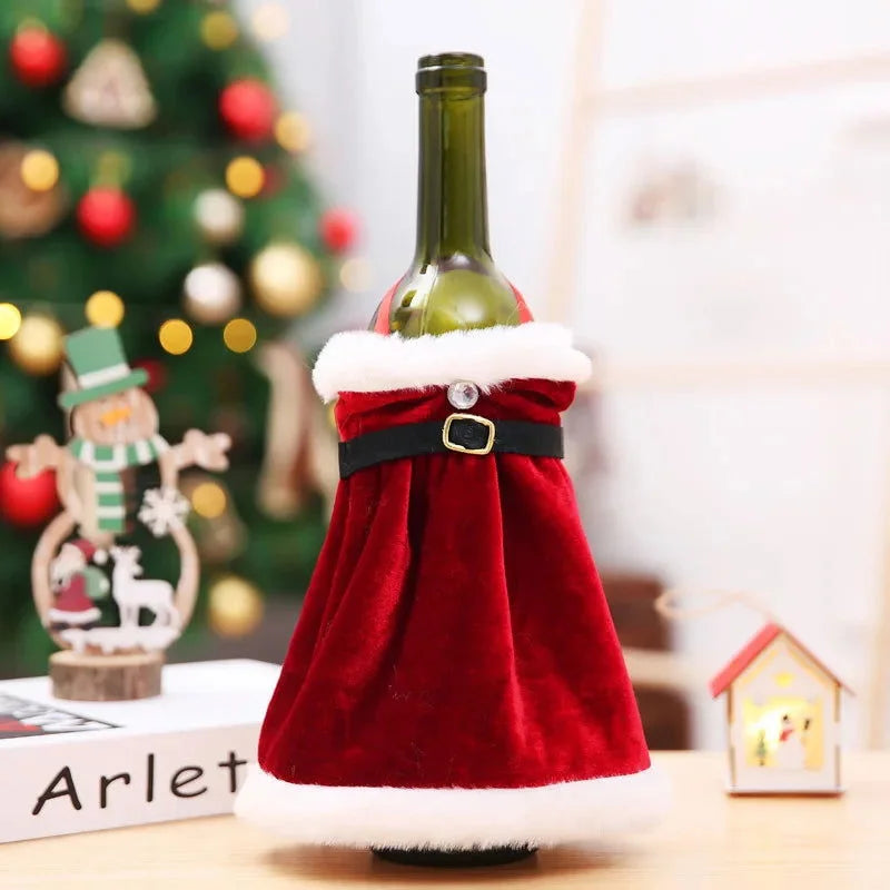 Capa de Veludo para Garrafa de Vinho Natalina - Decoração Festiva