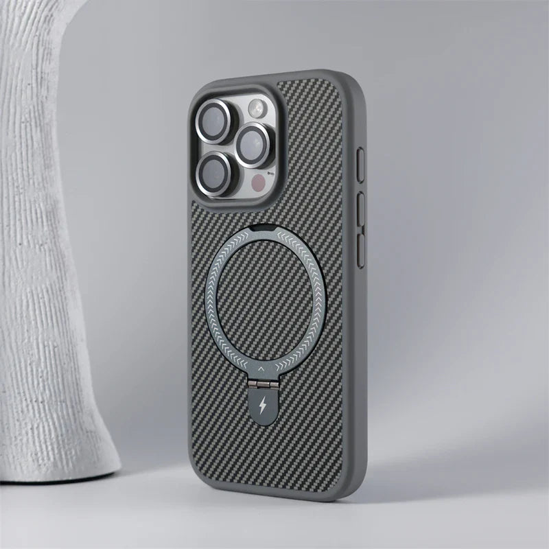 Capa para iPhone em Fibra de Carbono Anti-Impacto com Suporte para Carregamento MagSafe