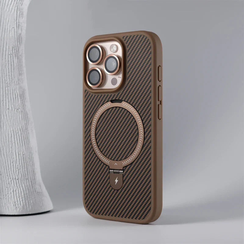 Capa para iPhone em Fibra de Carbono Anti-Impacto com Suporte para Carregamento MagSafe