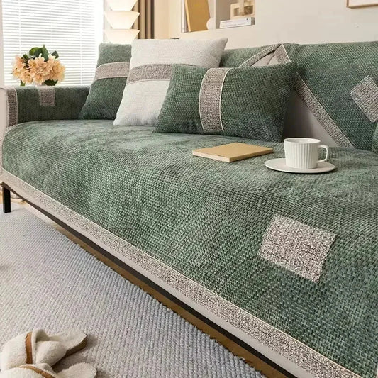 Capa Protetora Antiderrapante para Sofá em Chenille Verde
