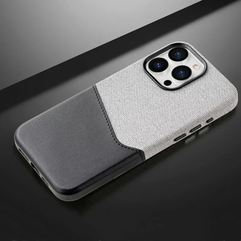 Capinha Minimalista para iPhone em Tecido e Couro